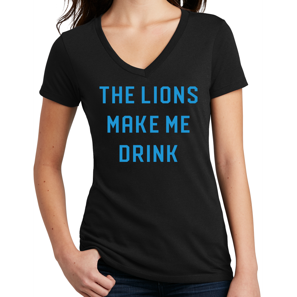 Ladies Relaxed V-Neck The Lions Make Me Drink T-shirt - Heather Black