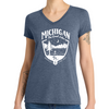 Ladies Relaxed V-Neck Michigan Shield - Heather Navy