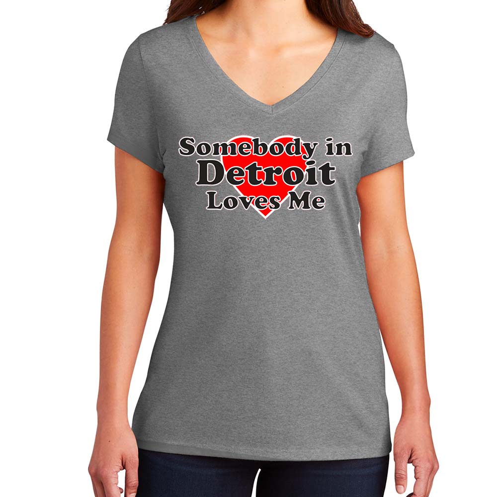 Ladies Relaxed V - neck Somebody in Detroit Loves Me T-shirt - Triblend Grey - Detroit Shirt CompanyDetroit Shirt CompanyT-Shirts (Apparel)