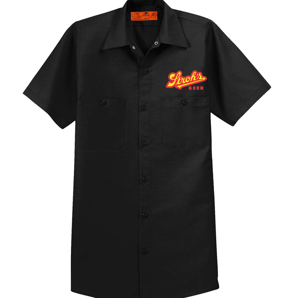 Mens Stroh's Beer Script Embroidered Mechanic Shirt - Black - Detroit Shirt CompanyDSC - Stroh'sShirts (Apparel)