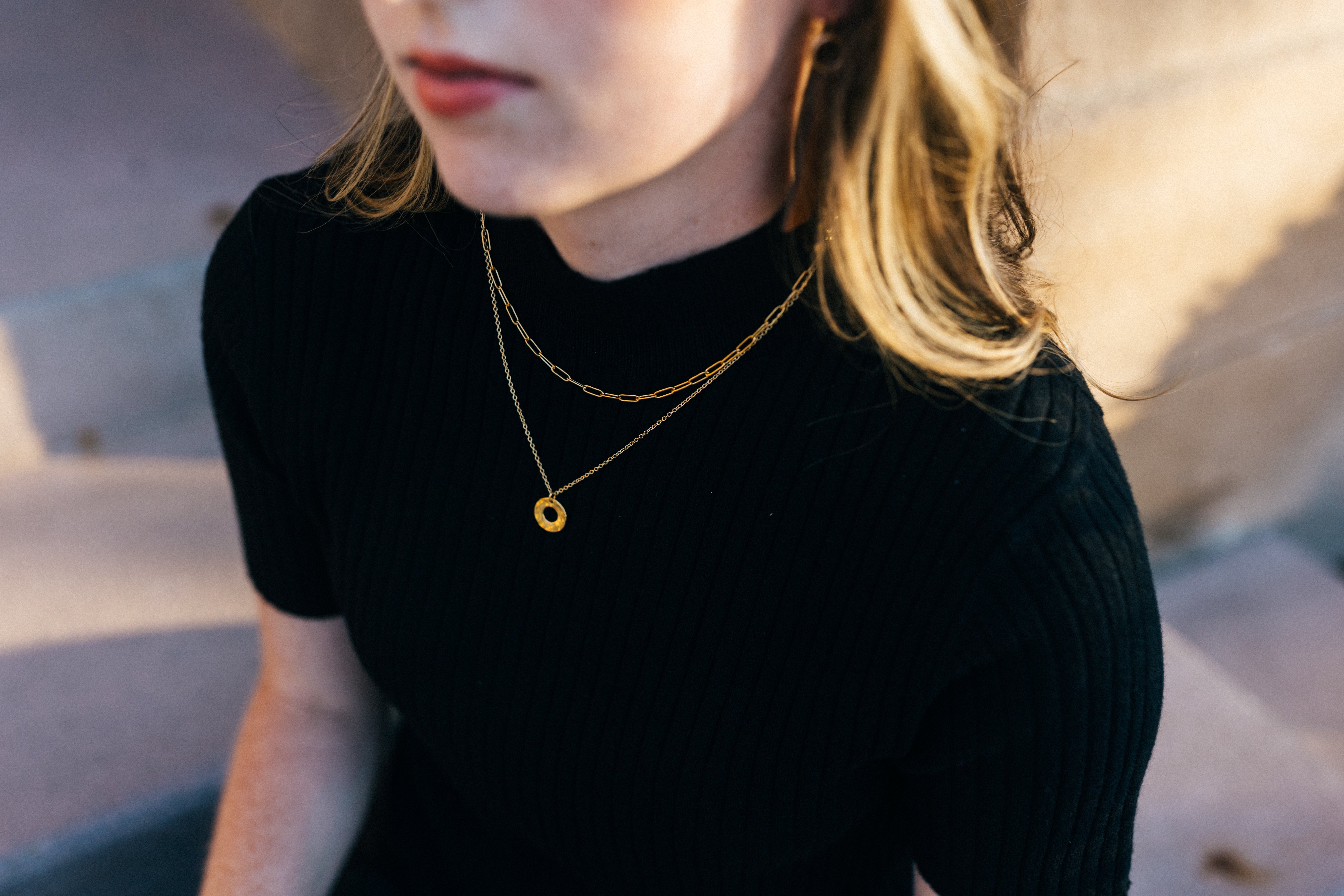 Harmony  Necklace | Recycled Auto Brass Washer | 18K Gold Plated Two Strand Chain & Pendant