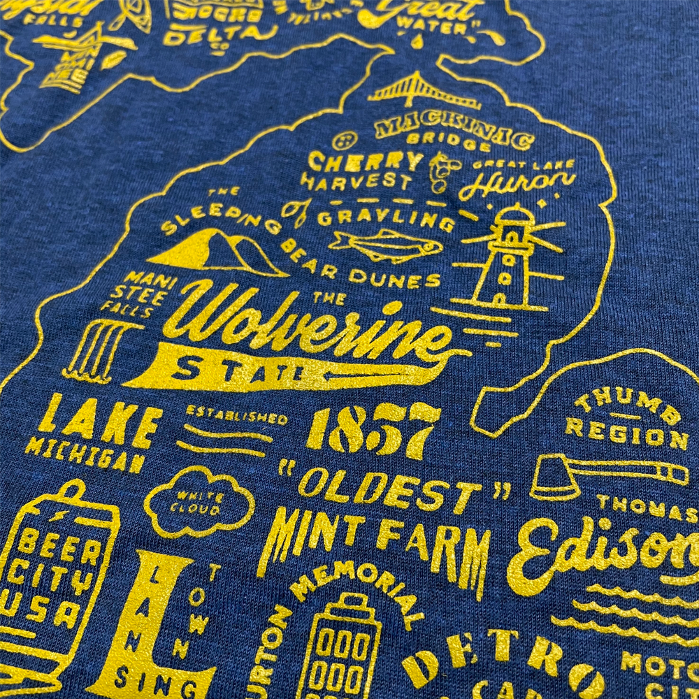 Mens Michigan Places T-shirt (Deep Blue)