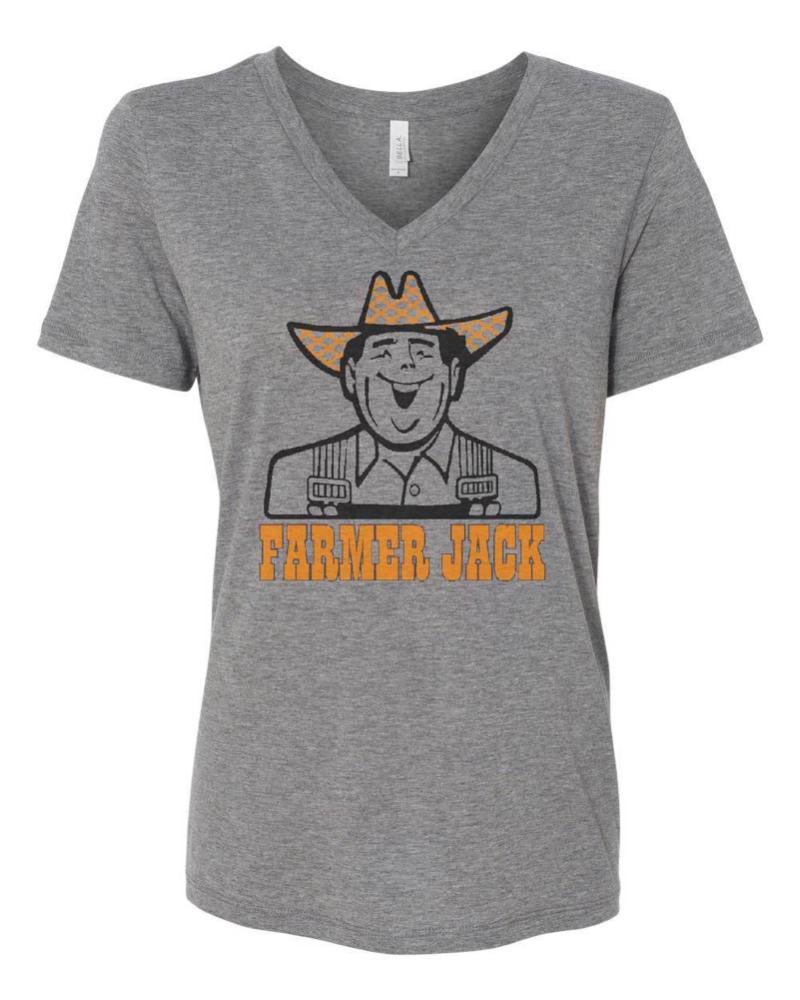 Ladies Relaxed V - neck Farmer Jack T-shirt - Heather Grey - Detroit Shirt CompanyDetroit Shirt CompanyT-Shirts (Apparel)