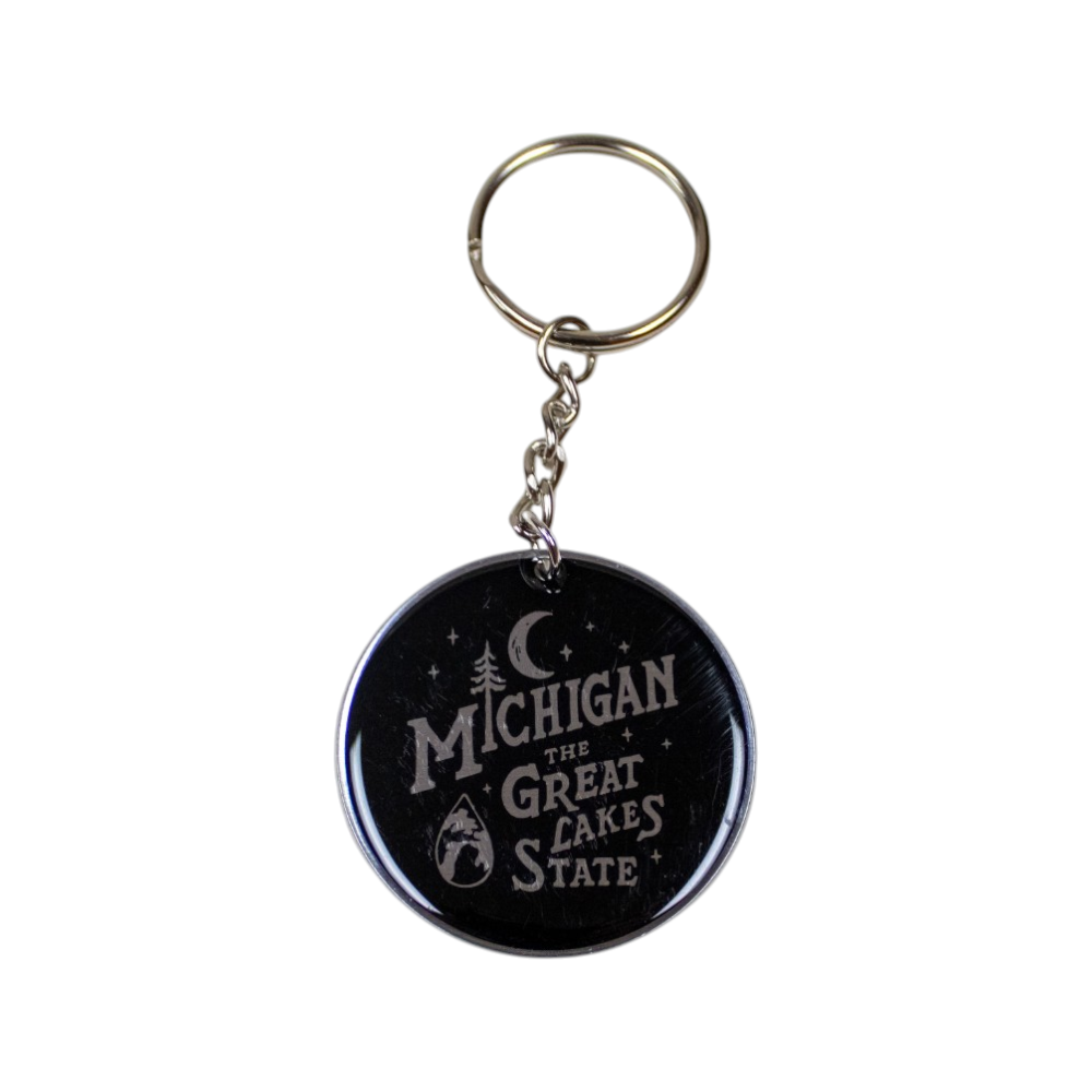 Keychain - Michigan Vintage Font - Round Metal