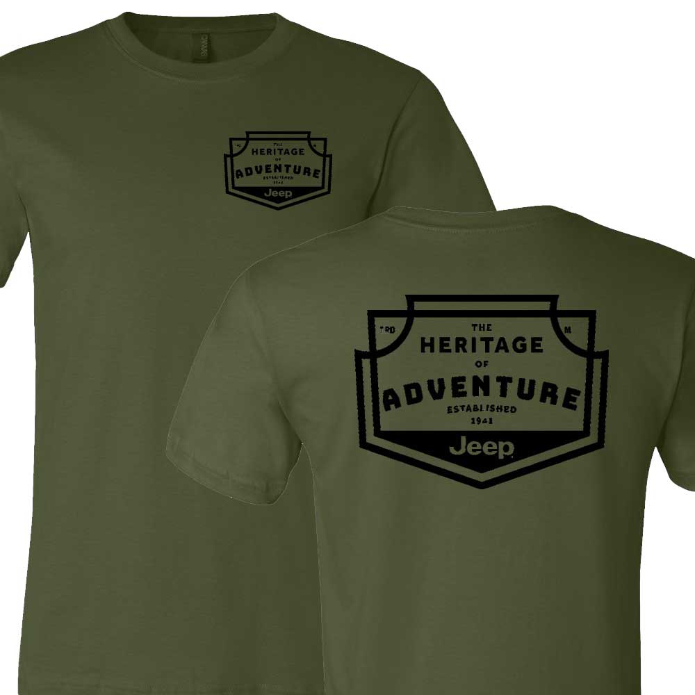 Mens Jeep® Heritage of Adventure Badge T-Shirt - Olive Green - Detroit Shirt CompanyFCA - JeepT-Shirts (Apparel)