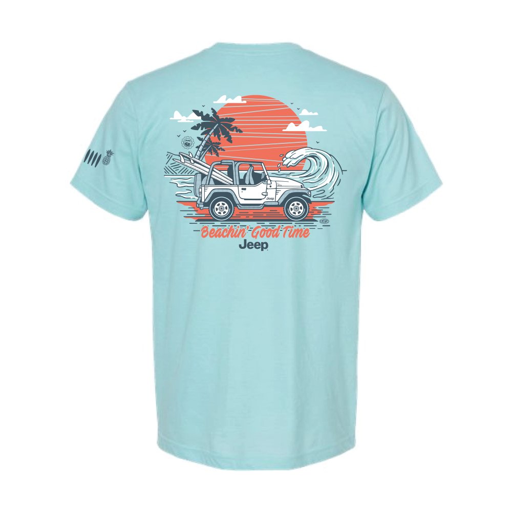 Mens Jeep® Wrangler Beachin' Good Time T-Shirt - Ice Blue Heather - Detroit Shirt CompanyFCA - JeepT-Shirts (Apparel)