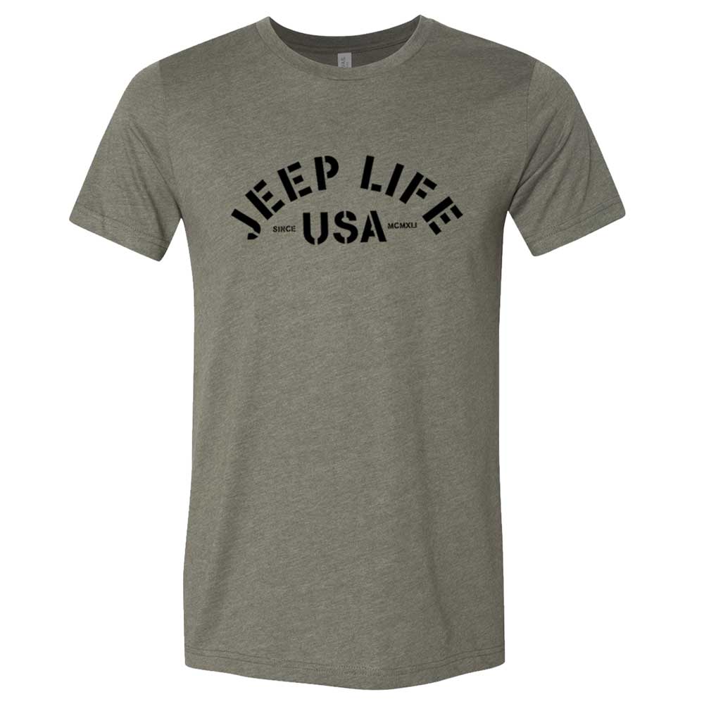 Mens Jeep® Life USA T-Shirt - Heather Military Green - Detroit Shirt CompanyFCA - JeepT-Shirts (Apparel)