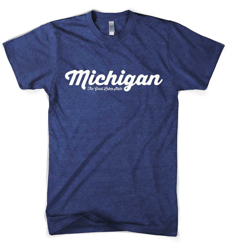 Mens Triblend Michigan Script T-shirt (Indigo) - Detroit Shirt CompanyDetroit Shirt CompanyT-Shirts (Apparel)