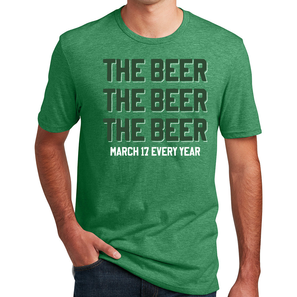 Mens THE BEER St. Patrick's Day T-shirt (Heather Kelly Green)