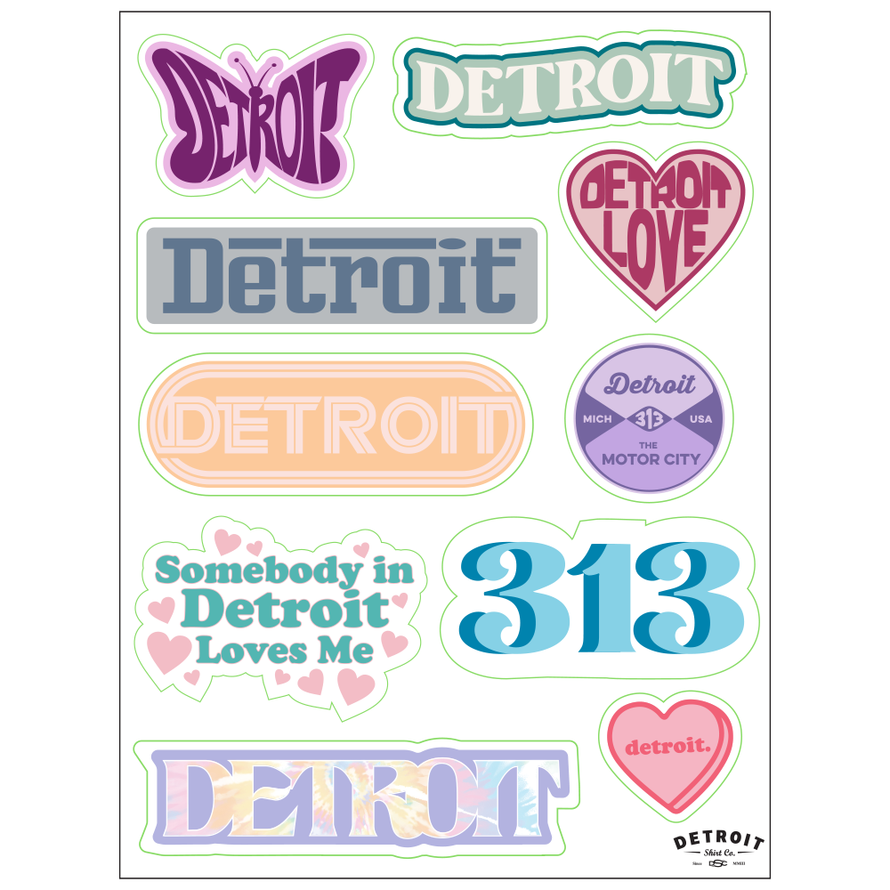 Sticker Sheet - Detroit Logos Neutral