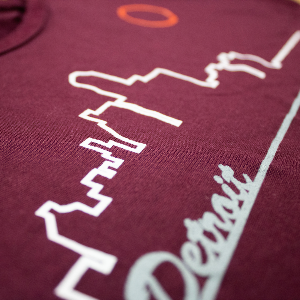 Ladies Relaxed Racerback Tank Top - Detroit Skyline Cranberry