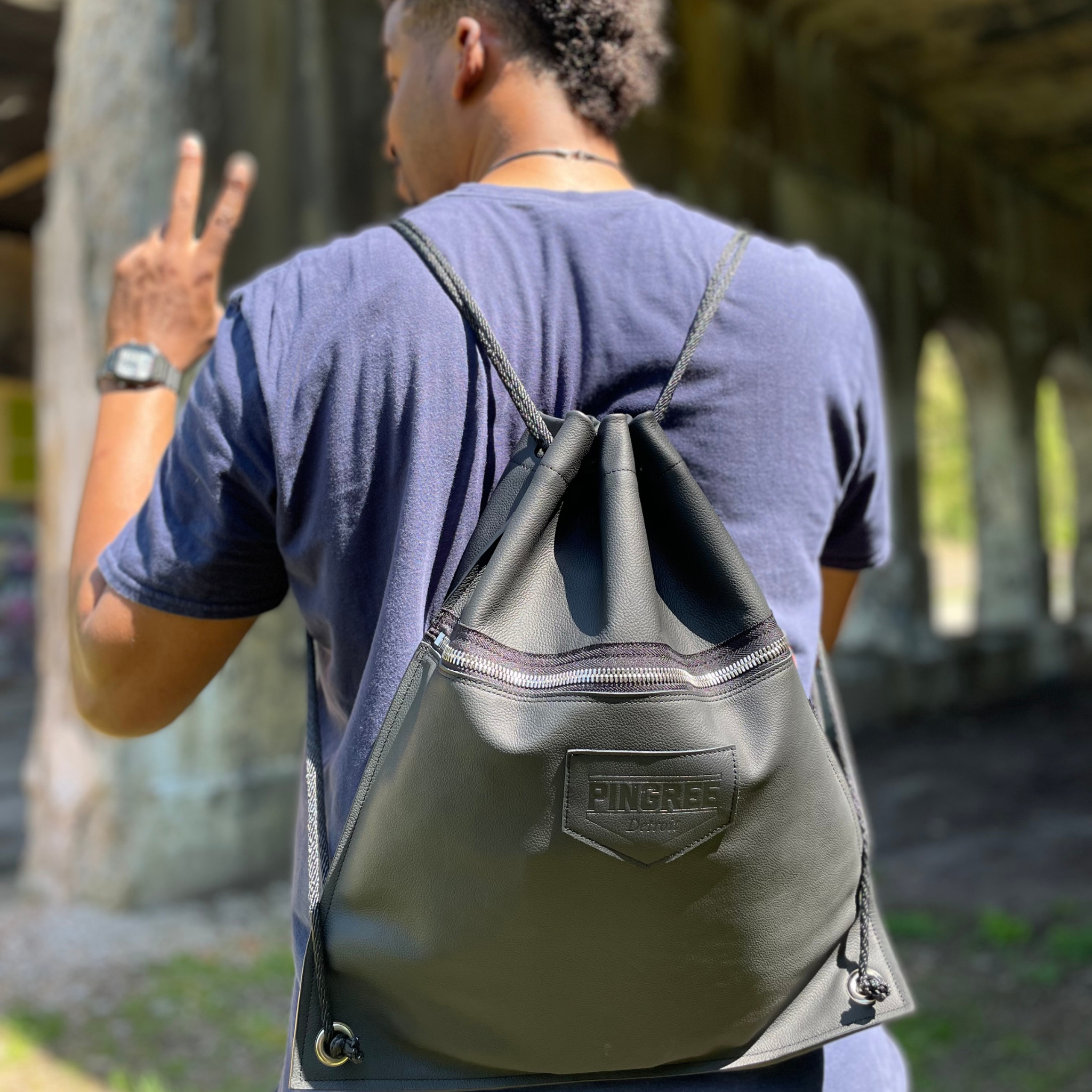 Detroit Drawstring Backpack in Leather