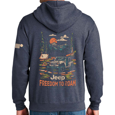 Mens Jeep® Freedom To Roam Zip Hoodie Sweatshirt - Heather Navy Blue - Detroit Shirt CompanyFCA - JeepHoodies (Apparel)