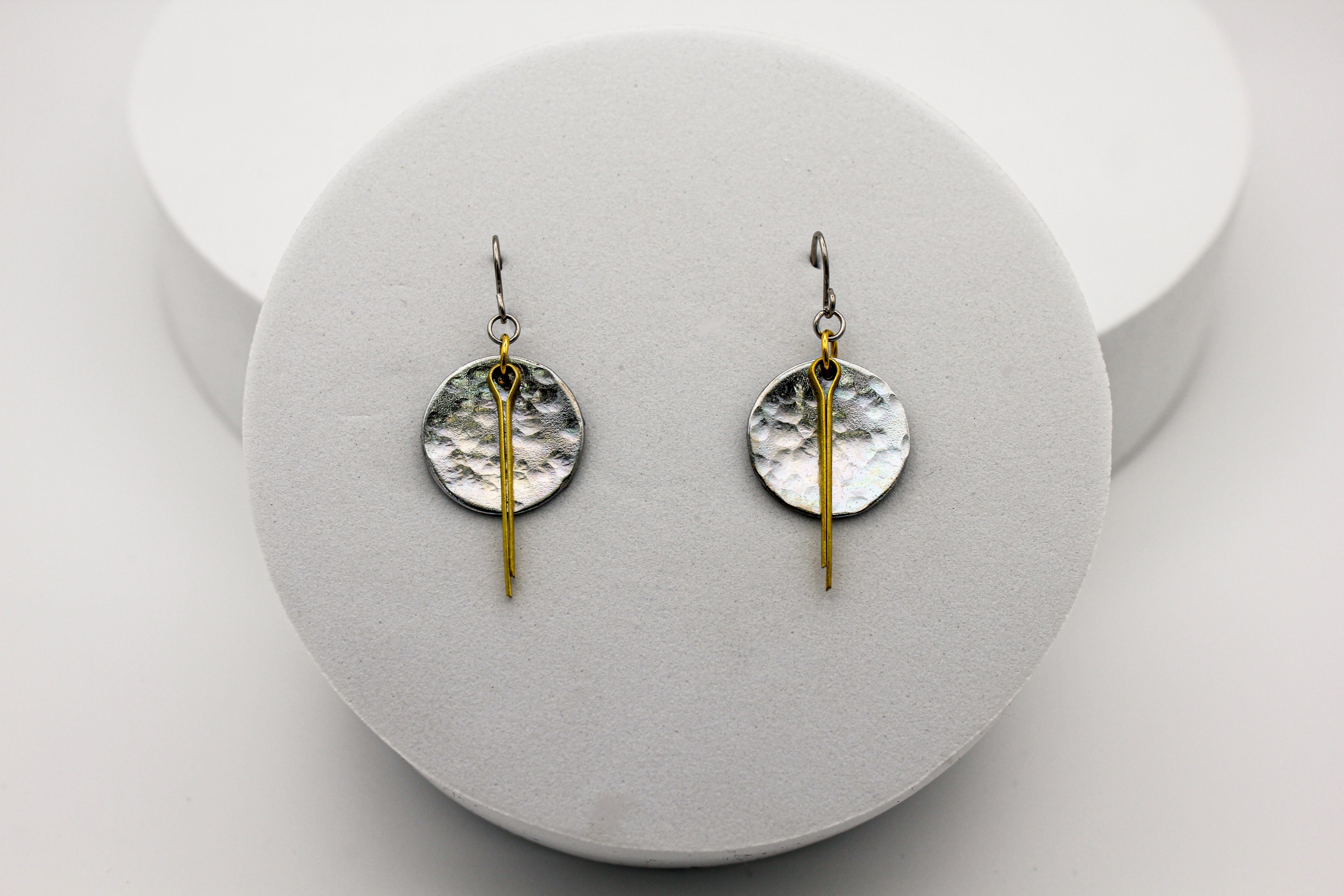 Full Circle Earrings | Repurposed Steel & Brass Automotive Parts | Stainless Steel Ear Wire