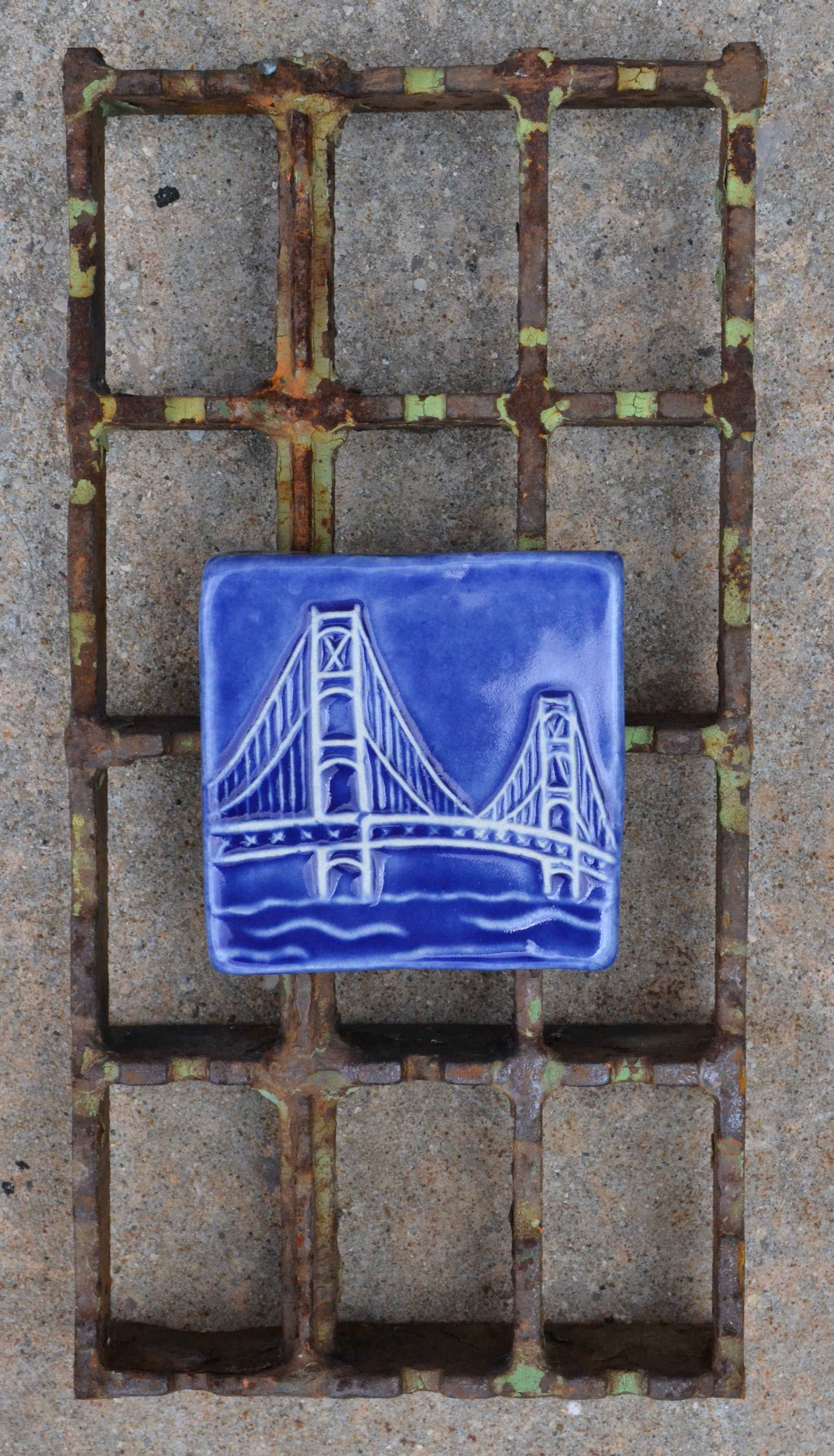 Large/Original Mackinac Bridge Framed in Bridge Grate