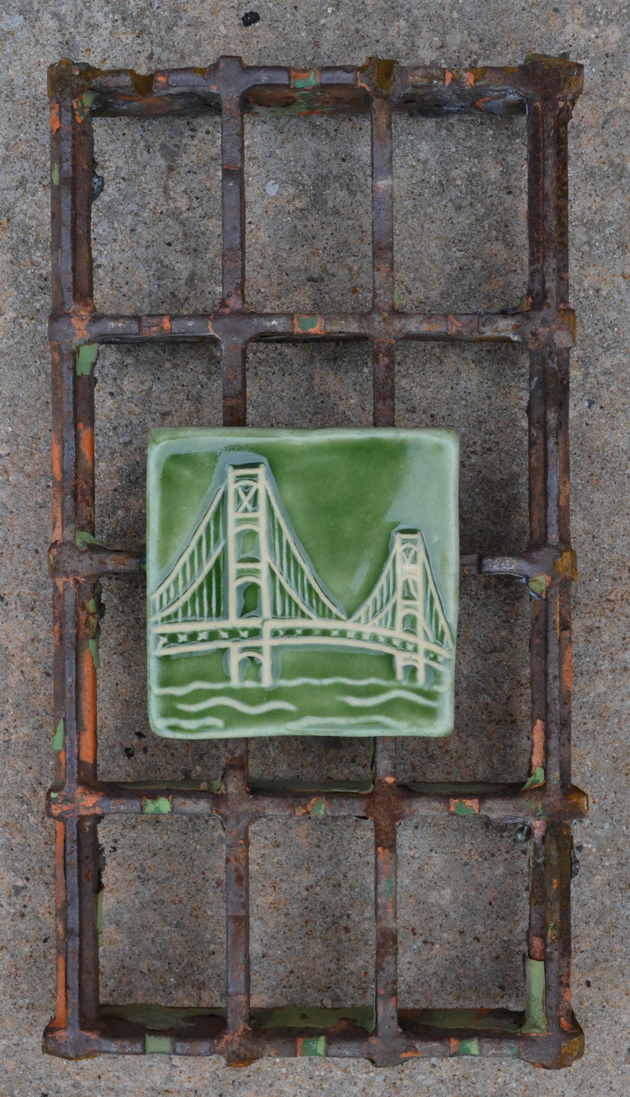 Large/Original Mackinac Bridge Framed in Bridge Grate
