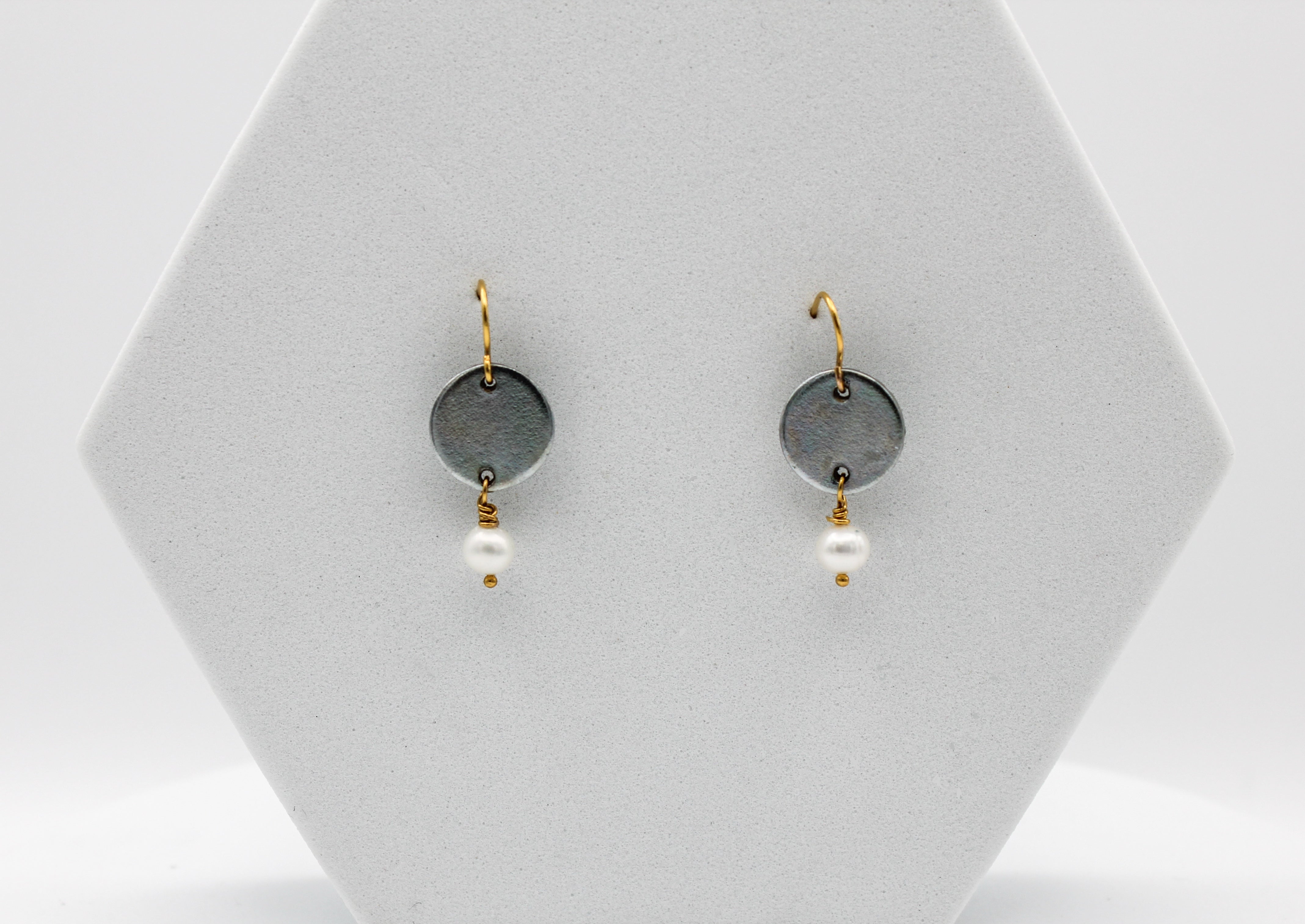 Free Earrings | Freshwater Pearl & Repurposed Steel Automotive Parts | Gold Plated Ear Wire