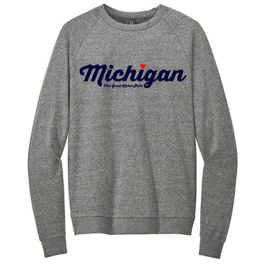 Michigan Thirsty Script Heart Triblend Crew Sweatshirt - Detroit Shirt CompanyDetroit Shirt CompanySweatshirts (Apparel)