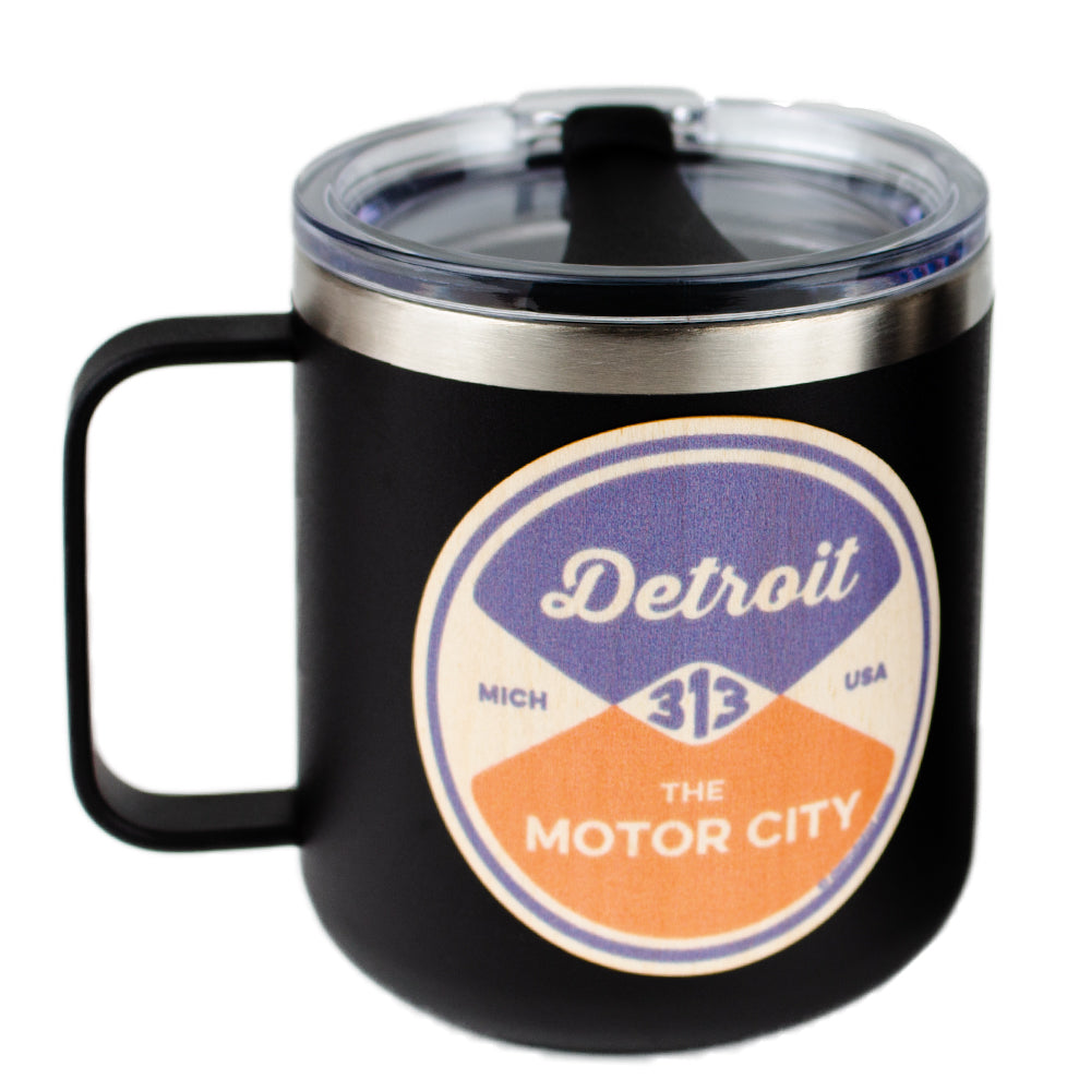 Mug - Detroit Reel Wood Decal Powder Coated Camper - Black