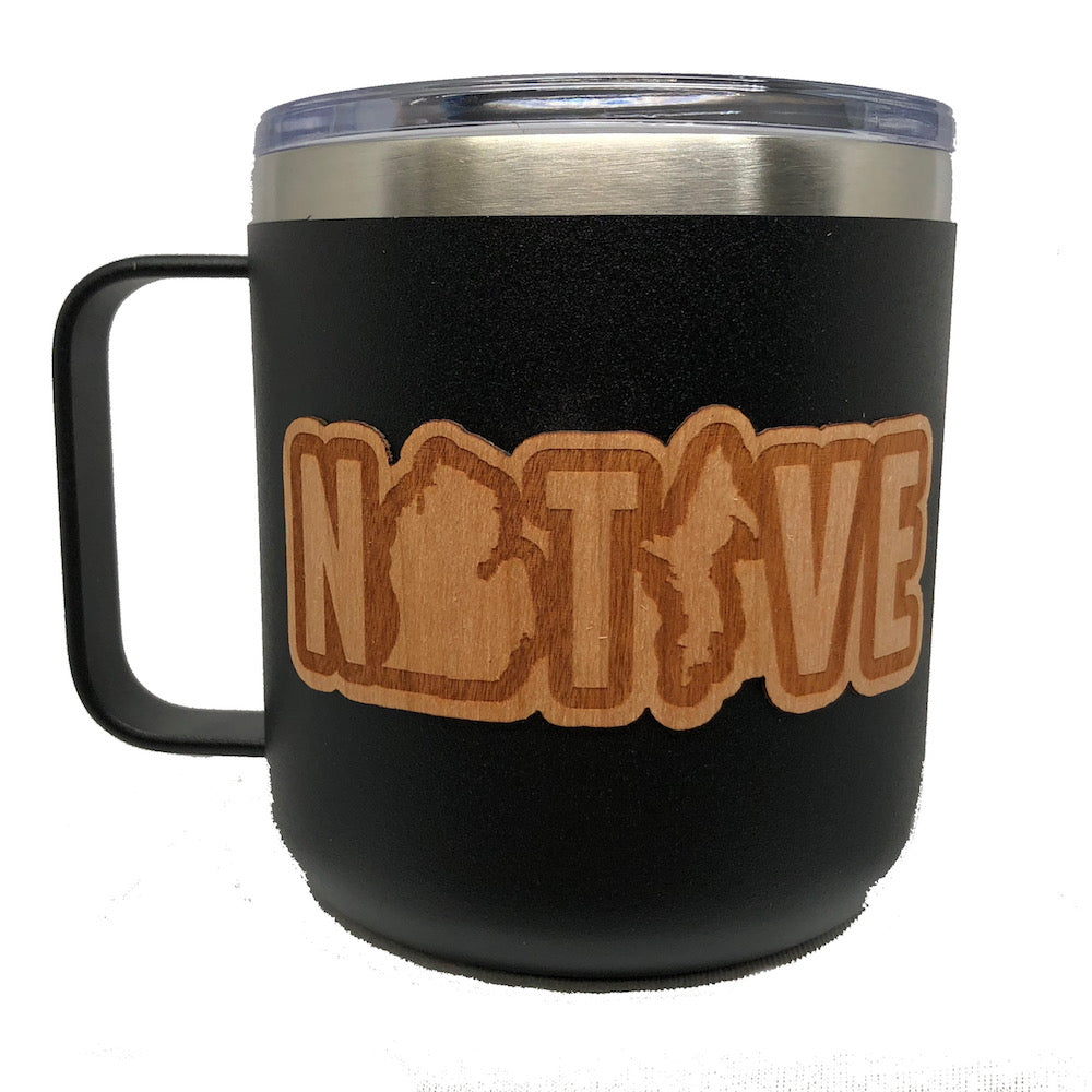 Mug - Michigan NATIVE Wood Decal Powder Coated Camper - Black