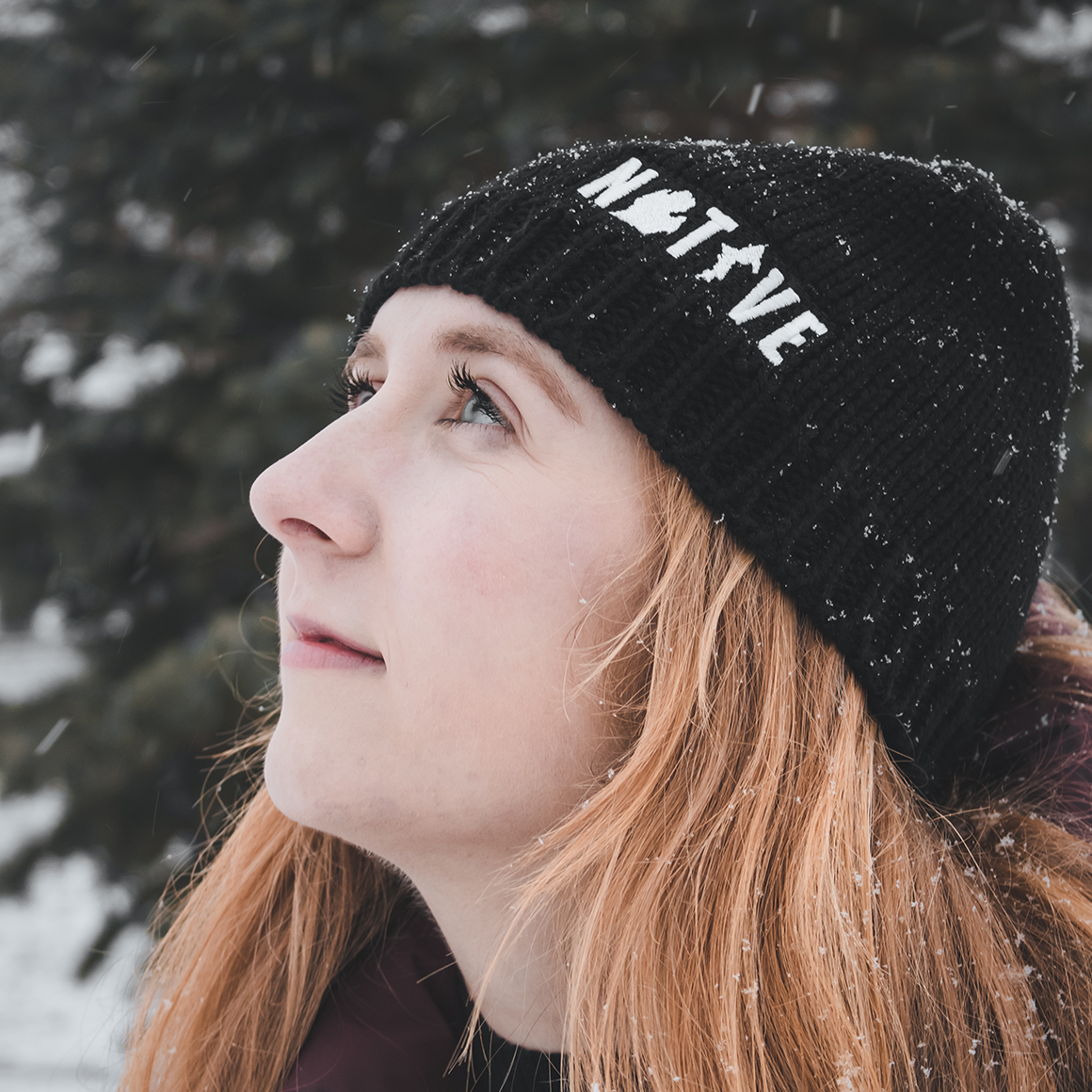 Hat - Michigan Native Knit with flower - Black