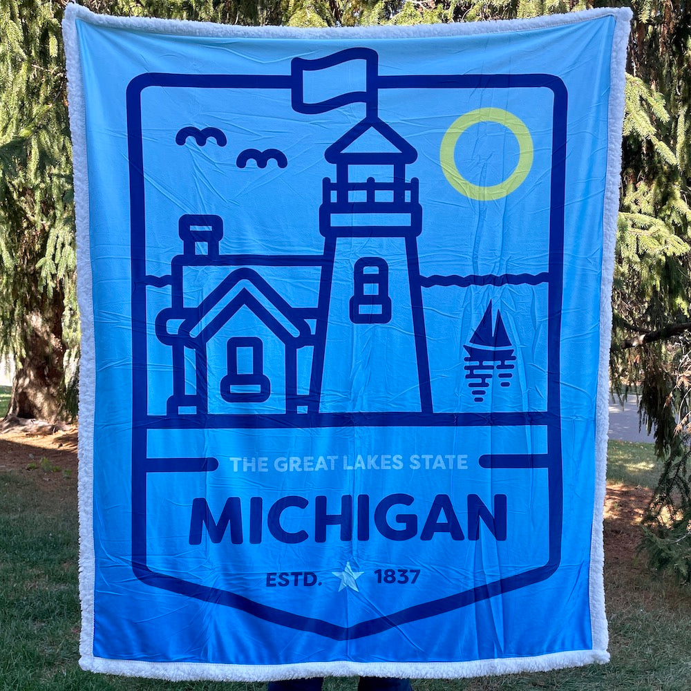 Michigan Lighthouse Sherpa Blanket