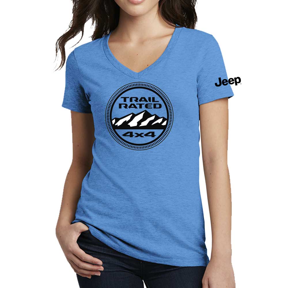 Ladies Jeep® Trail Rated V-neck - Heather Aqua Blue