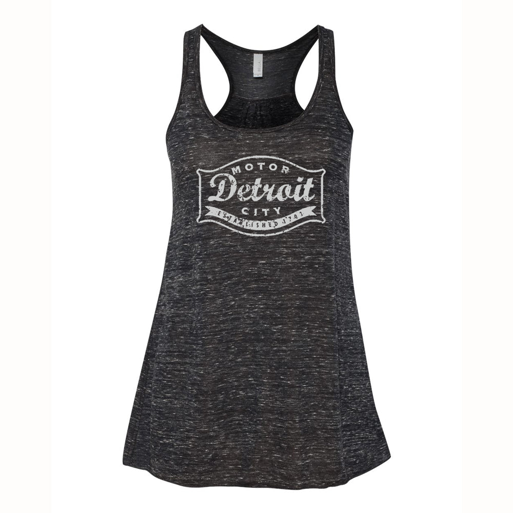 Ladies Relaxed Racerback Tank Top - Detroit Buckle Blackout Black Marble