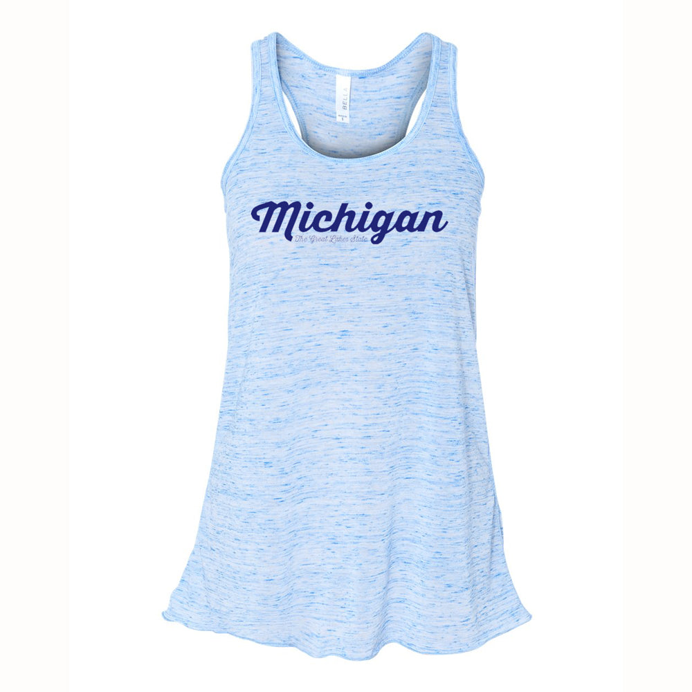 Ladies Relaxed Racerback Tank Top - MI Script Blue Marble