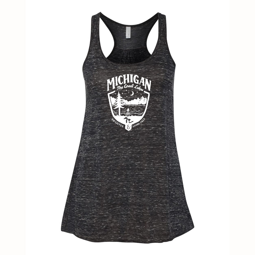 Ladies Relaxed Racerback Tank Top - Michigan Shield Marble Black