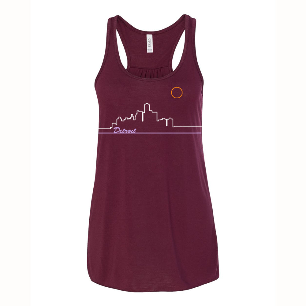 Ladies Relaxed Racerback Tank Top - Detroit Skyline Cranberry