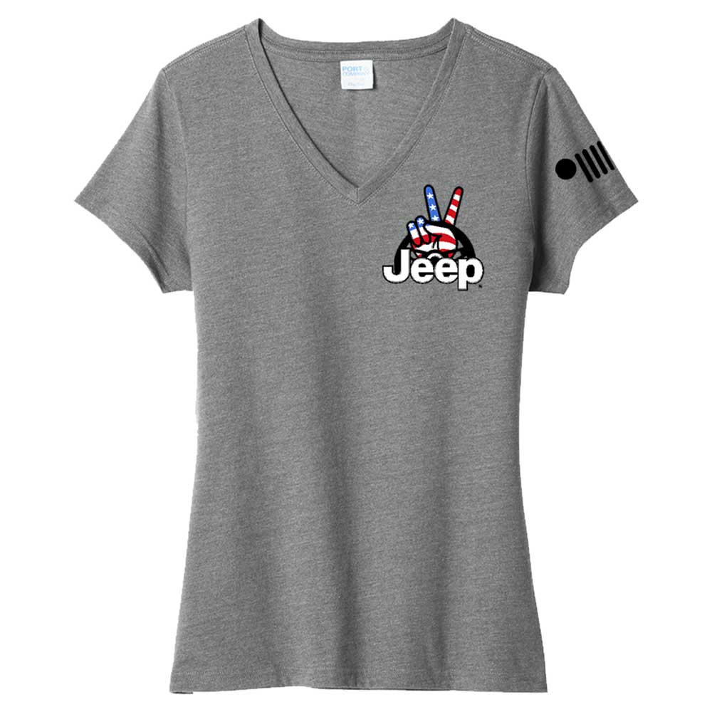 Ladies Jeep® Wave USA V-neck - Graphite Heather