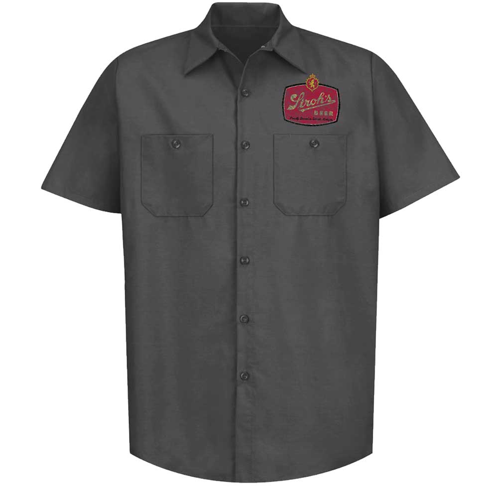 Mens Stroh's Beer Emblem Mechanic Shirt - Charcoal
