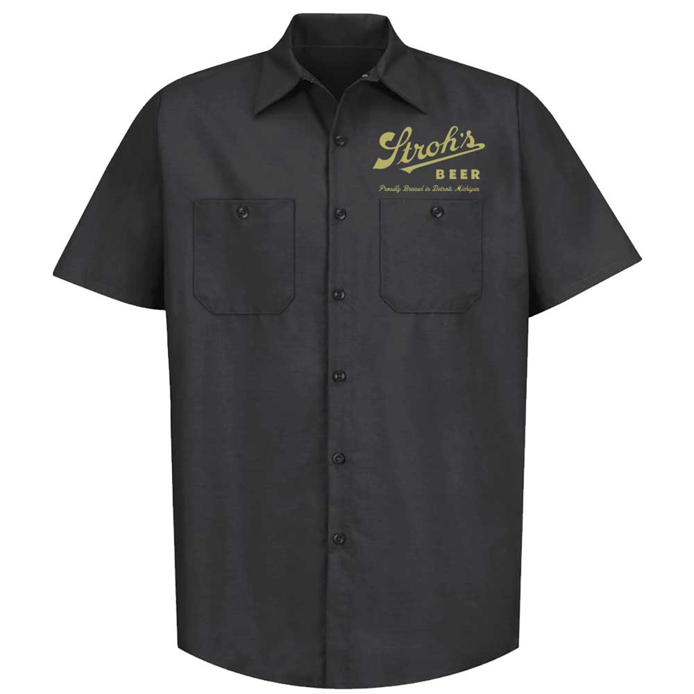 Mens Stroh's Beer Script Mechanic Shirt - Black