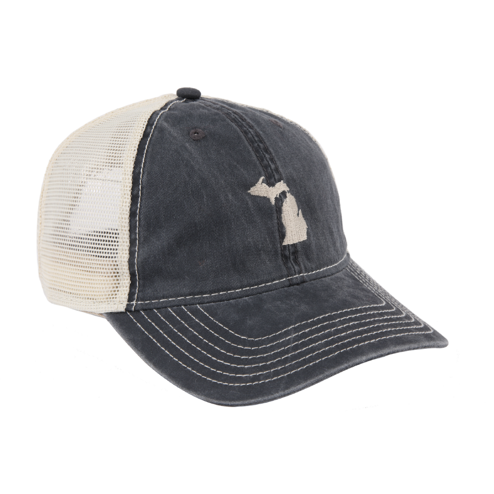 Hat - Michigan Shape Low Profile Trucker - Steel Blue/Khaki