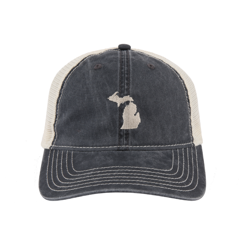 Hat - Michigan Shape Low Profile Trucker - Steel Blue/Khaki