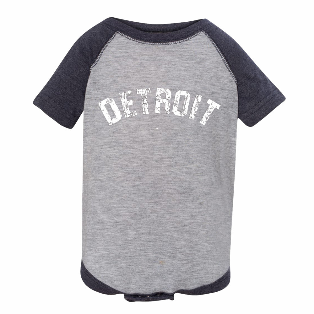 Baby Onesie - Detroit Bend Raglan - Navy/Grey