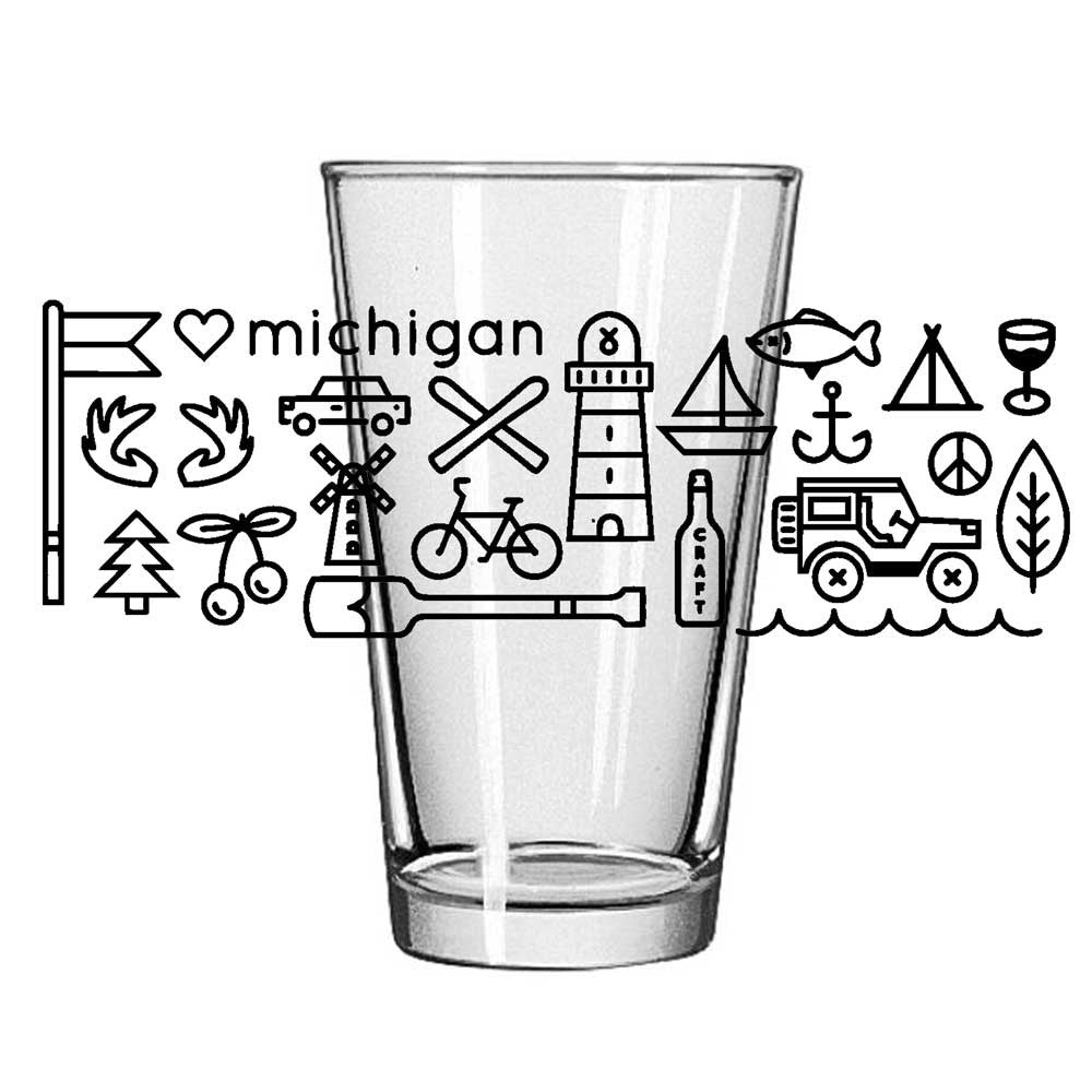 Pint Glass - Michigan Icons-Glassware-Detroit Shirt Company