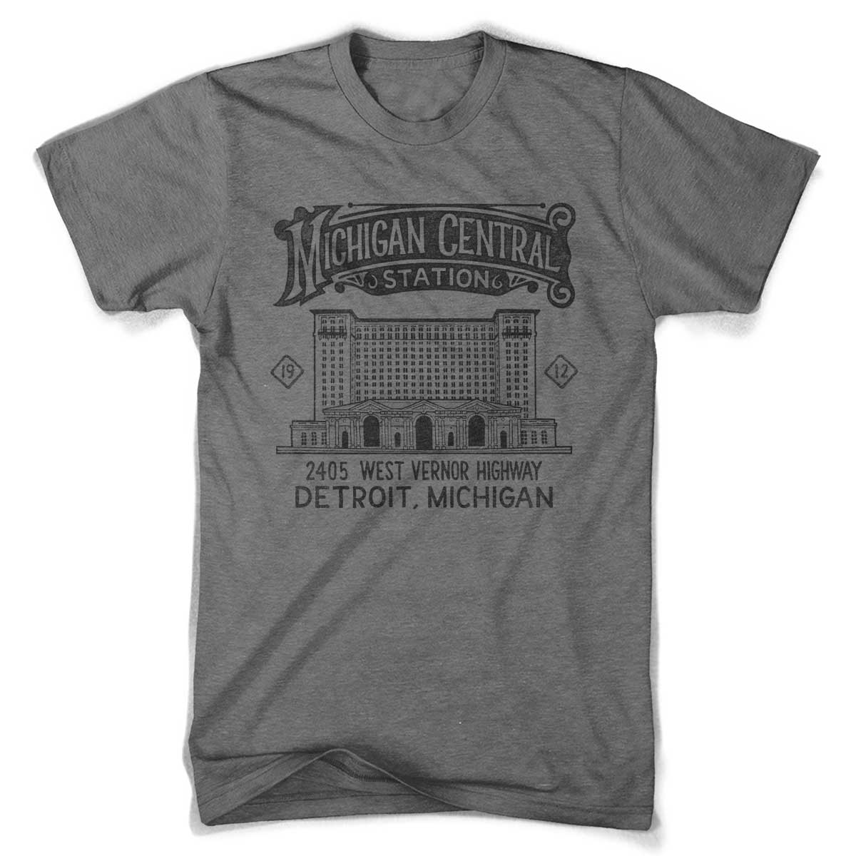 Mens Michigan Central Station 2 T-shirt (Grey Triblend)