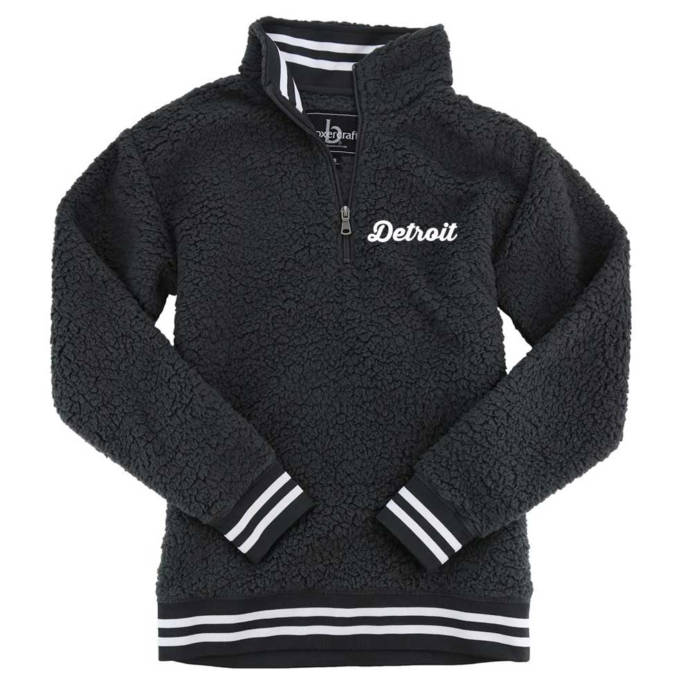 Ladies Detroit Thirsty Script Sherpa 1/4 zip (Charcoal)