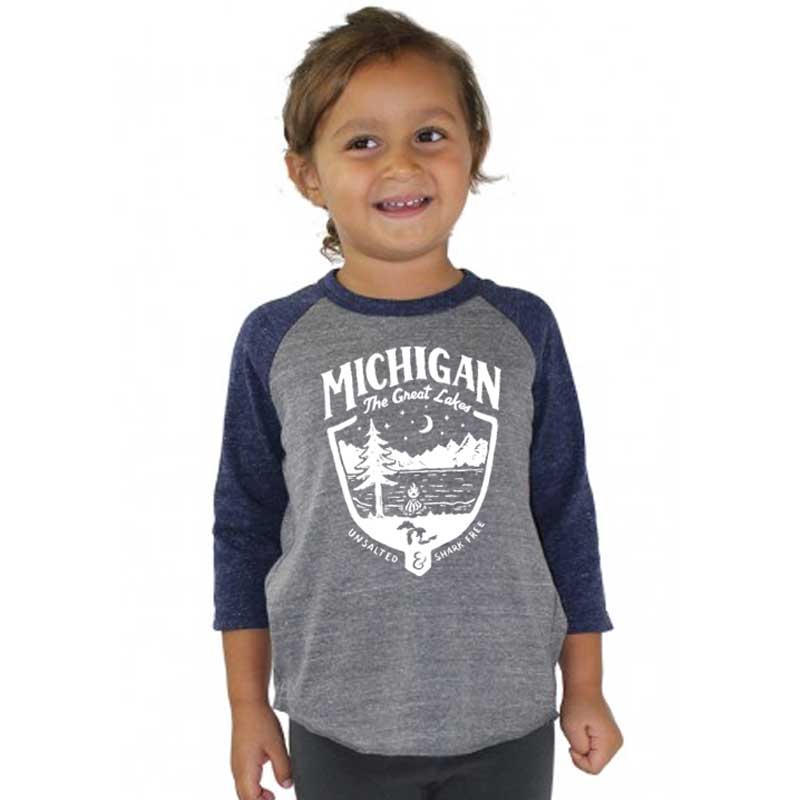 Youth - Michigan Shield Triblend 3/4 Sleeve Baseball T-shirt